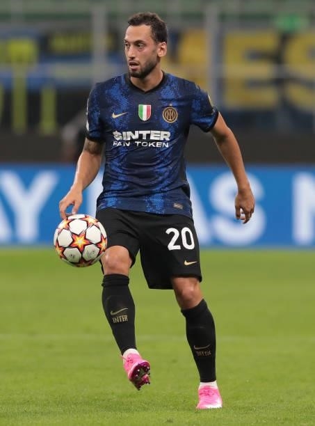 Hakan Calhanoglu of FC Internazionale in action during the UEFA Champions League group D match between FC Internazionale and Real Madrid at Giuseppe...