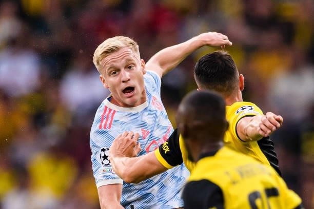 Donny van de Beek of Manchester United in action during the UEFA Champions League group F match between BSC Young Boys and Manchester United at...