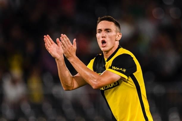 Silvan Hefti of Young Boys gestures during the UEFA Champions League group F match between BSC Young Boys and Manchester United at Stadion Wankdorf...
