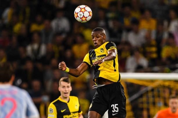 Christopher Martins of Young Boys heads the ball during the UEFA Champions League group F match between BSC Young Boys and Manchester United at...