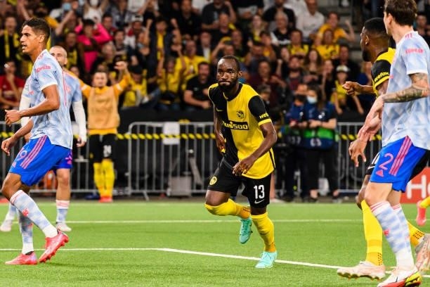 Nicolas Moumi of Young Boys celebrates his goal during the UEFA Champions League group F match between BSC Young Boys and Manchester United at...