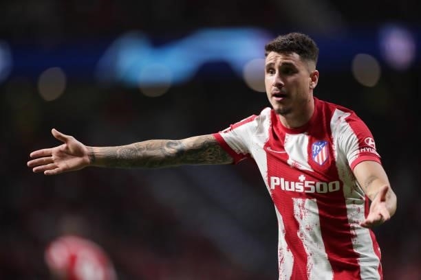 Jose Maria Gimenez of Atletico de Madrid reacts during the UEFA Champions League group B match between Atletico Madrid and FC Porto at Wanda...
