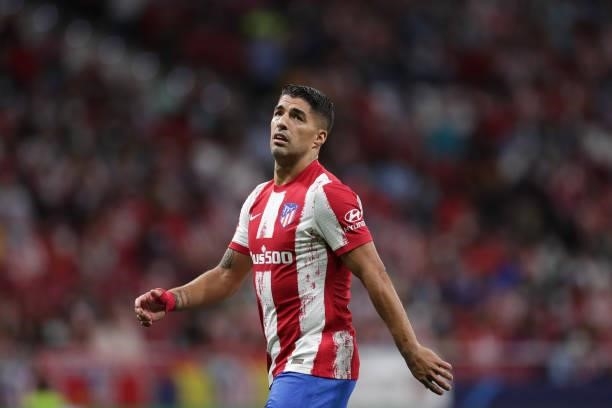 Luis Suarez of Atletico de Madrid reacts during the UEFA Champions League group B match between Atletico Madrid and FC Porto at Wanda Metropolitano...