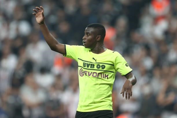 Youssoufa Moukoko of Borussia Dortmund reacts during the UEFA Champions League group C match between Besiktas and Borussia Dortmund at Vodafone Park...