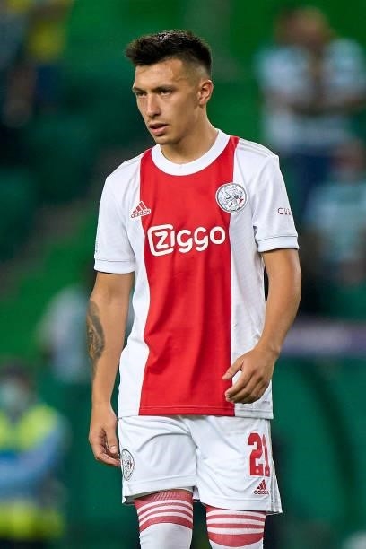 Lisandro Martinez of Ajax looks on during the UEFA Champions League group C match between Sporting CP and AFC Ajax at Estadio Jose Alvalade on...
