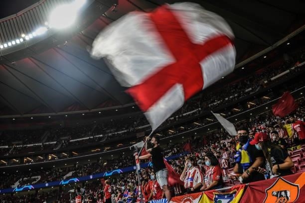 Atletico de Madrid fans cheer on during the UEFA Champions League group B match between Atletico Madrid and FC Porto at Wanda Metropolitano on...