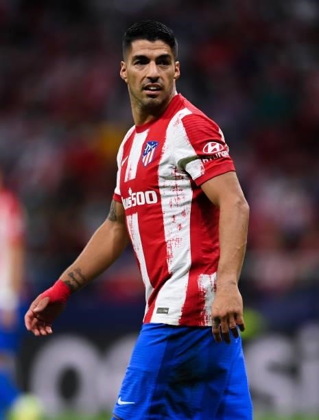 Luis Suarez of Atletico de Madrid looks on during the UEFA Champions League group B match between Atletico Madrid and FC Porto at Wanda Metropolitano...