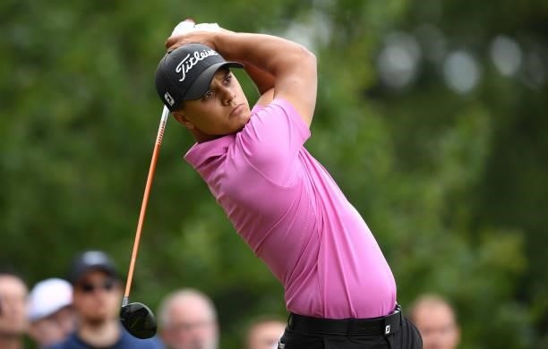 Mike Toorop of The Netherlands tees off the 10th hole during Day One of the Dutch Open at Bernardus Golf on September 16, 2021 in Cromvoirt,...