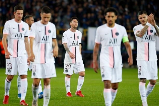 Lionel Messi of Paris Saint-Germain looks on after the UEFA Champions League group A match between Club Brugge KV and Paris Saint-Germain at Jan...