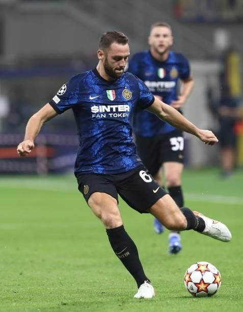 Stefan De Vrij of FC Internazionale in action during the UEFA Champions League group D match between Inter and Real Madrid at Giuseppe Meazza Stadium...