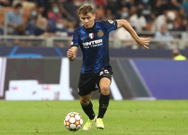 Nicolo’ Barella of FC Internazionale in action during the UEFA Champions League group D match between Inter and Real Madrid at Giuseppe Meazza...