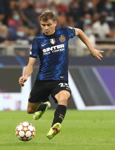 Nicolo’ Barella of FC Internazionale in action during the UEFA Champions League group D match between Inter and Real Madrid at Giuseppe Meazza...