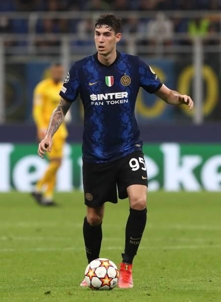Alessandro Bastoni of FC Internazionale in action during the UEFA Champions League group D match between Inter and Real Madrid at Giuseppe Meazza...