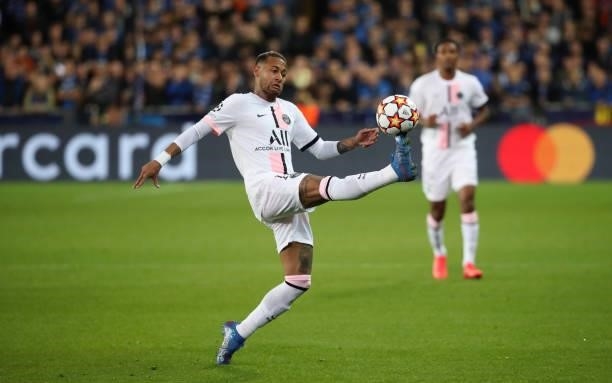 Neymar of PSG in action with the ball during the UEFA Champions League group A match between Club Brugge KV and Paris Saint-Germain at Jan Breydel...