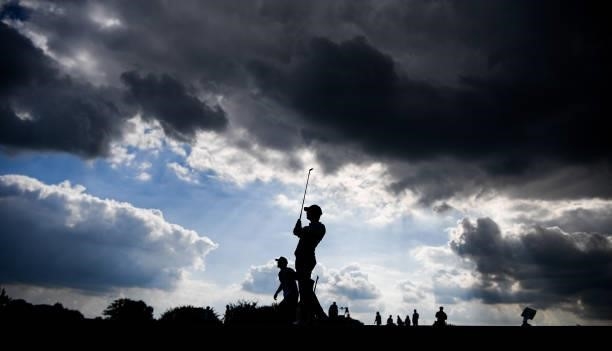 Jorge Campillo of Spain plays his third shot on the 9th hole during Day One of the Dutch Open at Bernardus Golf on September 16, 2021 in Cromvoirt,...