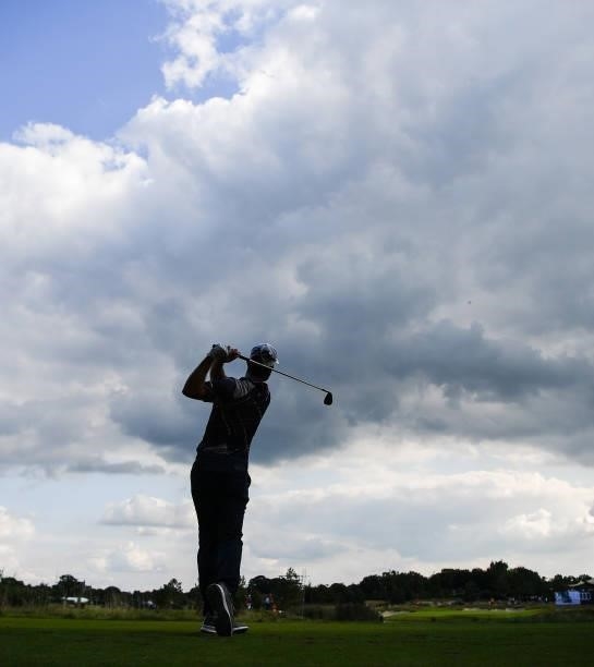Alejandro Cañizares of Spain tees off the 17th hole during Day One of the Dutch Open at Bernardus Golf on September 16, 2021 in Cromvoirt,...
