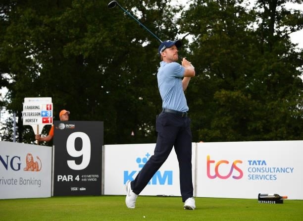 David Horsey of England tees off the 9th hole during Day One of the Dutch Open at Bernardus Golf on September 16, 2021 in Cromvoirt,...