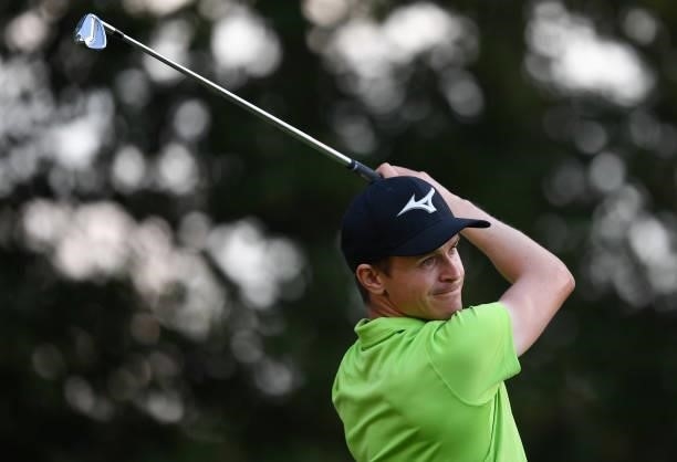 Daan Huizing of The Netherlands tees off the 17th hole during Day One of the Dutch Open at Bernardus Golf on September 16, 2021 in Cromvoirt,...