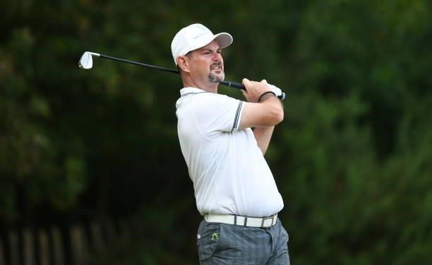 Rory Sabbatini of Slovakia tees off the 7th hole during Day One of the Dutch Open at Bernardus Golf on September 16, 2021 in Cromvoirt,...