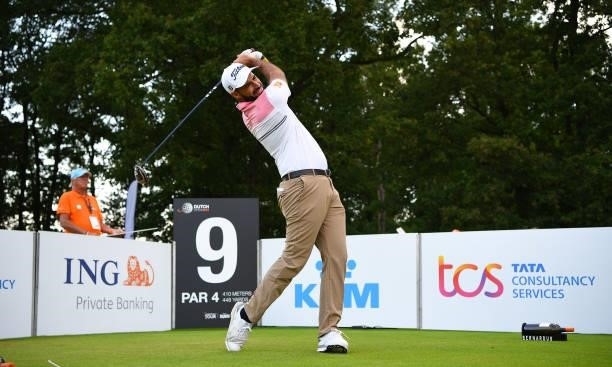 Santiago Tarrio of Spain tees off the 9th during Day One of the Dutch Open at Bernardus Golf on September 16, 2021 in Cromvoirt, 's-Hertogenbosch,...