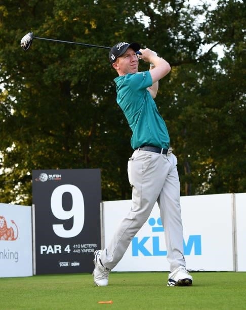 Gavin Moynihan of Ireland tees off the 9th during Day One of the Dutch Open at Bernardus Golf on September 16, 2021 in Cromvoirt, 's-Hertogenbosch,...