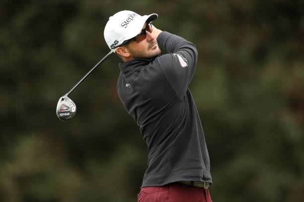 Andrew Landry hits his tee shot on the seventh hole during round one of the Fortinet Championship at Silverado Resort and Spa on September 16, 2021...