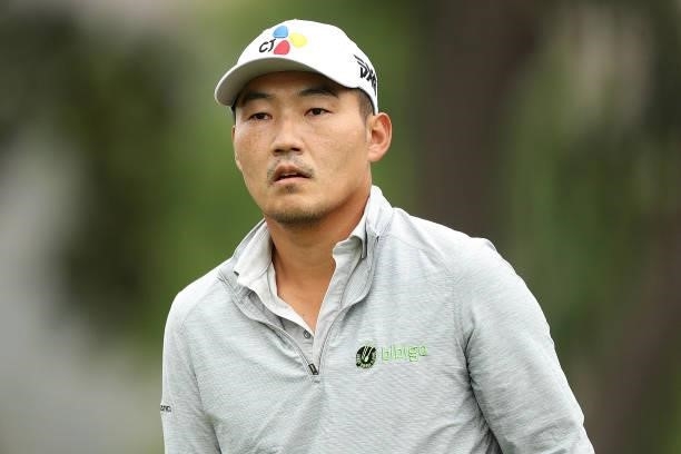 Sung Kang walks on the seventh hole during round one of the Fortinet Championship at Silverado Resort and Spa on September 16, 2021 in Napa,...