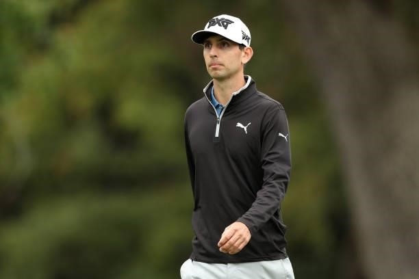 Seth Reeves walks on the seventh hole during round one of the Fortinet Championship at Silverado Resort and Spa on September 16, 2021 in Napa,...