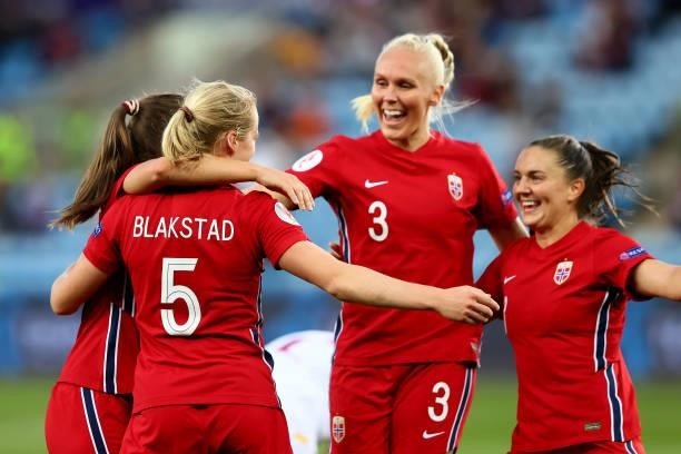 Julie Blakstad of Norway celebrates agoal over Armenia during the FIFA Women's World Cup 2023 Qualifier group F match between Norway and Armenia at...