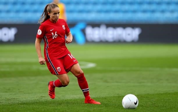 Guro Reiten of Norway controls the ball during the FIFA Women's World Cup 2023 Qualifier group F match between Norway and Armenia at Ullevaal Stadion...