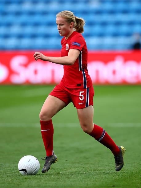 Julie Blakstad of Norway controls the ball during the FIFA Women's World Cup 2023 Qualifier group F match between Norway and Armenia at Ullevaal...