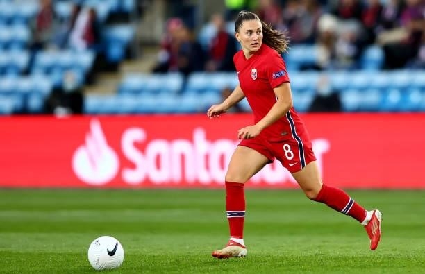 Vilde Boe Risa of Norway controls the ball during the FIFA Women's World Cup 2023 Qualifier group F match between Norway and Armenia at Ullevaal...