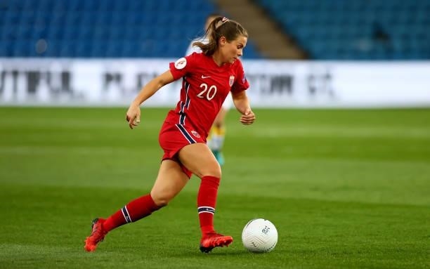 Emilie Haavi of Norway controls the ball during the FIFA Women's World Cup 2023 Qualifier group F match between Norway and Armenia at Ullevaal...