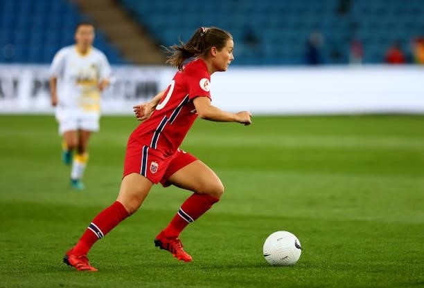 Emilie Haavi of Norway controls the ball during the FIFA Women's World Cup 2023 Qualifier group F match between Norway and Armenia at Ullevaal...