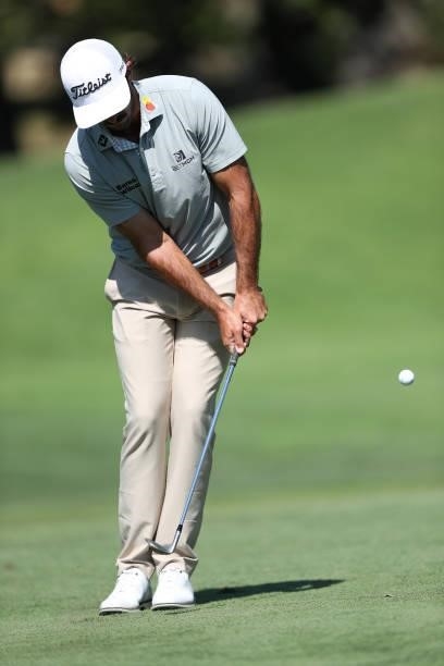 Max Homa chips on the eighth hole during round one of the Fortinet Championship at Silverado Resort and Spa on September 16, 2021 in Napa, California.