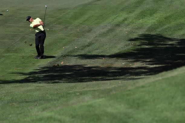 Cameron Champ hits from the fairway on the eighth hole during round one of the Fortinet Championship at Silverado Resort and Spa on September 16,...