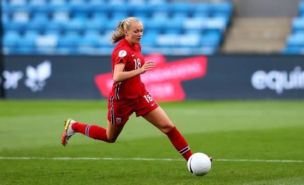 Frida Maanum of Norway controls the ball during the FIFA Women's World Cup 2023 Qualifier group F match between Norway and Armenia at Ullevaal...