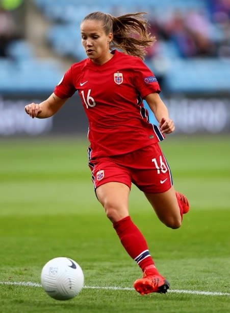 Guro Reiten of Norway controls the ball during the FIFA Women's World Cup 2023 Qualifier group F match between Norway and Armenia at Ullevaal Stadion...