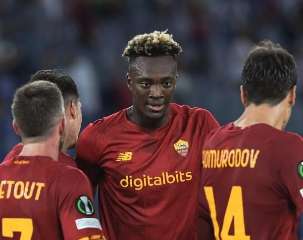 Tammy Abraham of As Roma celebrates after scoring goal 5-1 during the UEFA Europa Conference League group C match between AS Roma and CSKA Sofia at...
