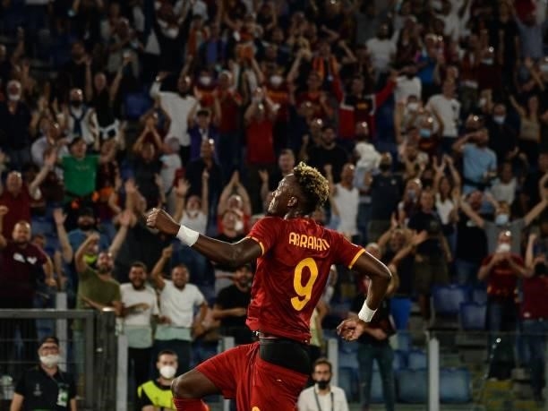 Tammy Abraham of As Roma celebrates after scoring goal 5-1 during the UEFA Europa Conference League group C match between AS Roma and CSKA Sofia at...