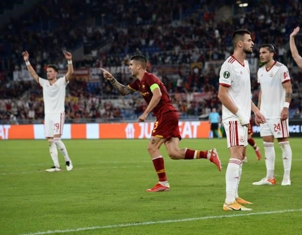 Gianluca Mancini of As Roma celebrates after scoring goal 4-1 during the UEFA Europa Conference League group C match between AS Roma and CSKA Sofia...