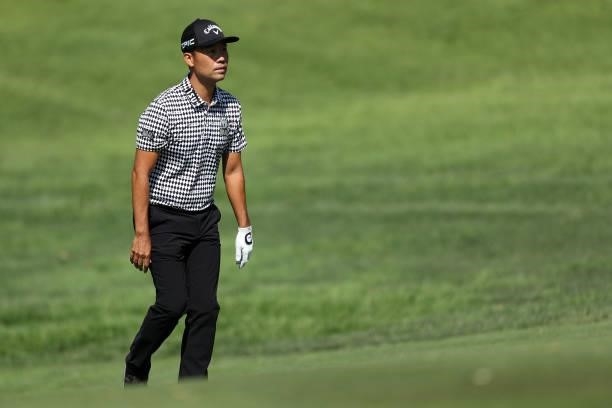 Kevin Na walks on the eighth hole during round one of the Fortinet Championship at Silverado Resort and Spa on September 16, 2021 in Napa, California.