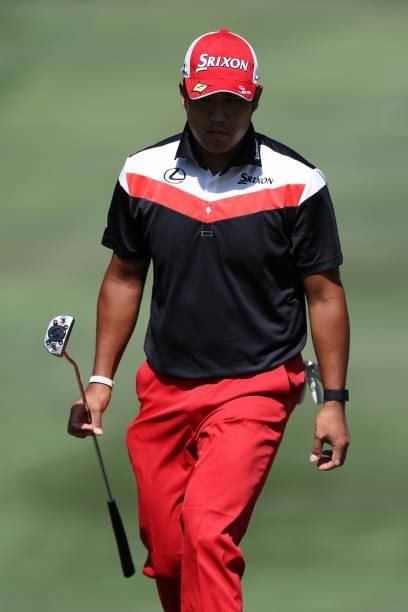 Hideki Matsuyama of Japan walks on the sixth hole green during round one of the Fortinet Championship at Silverado Resort and Spa on September 16,...