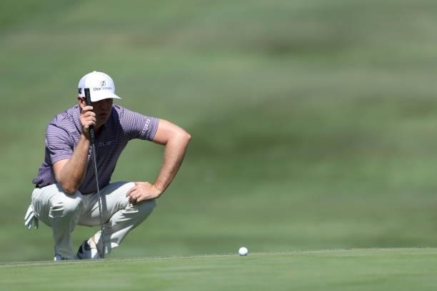 Hudson Swafford lines up his putt on the sixth hole during round one of the Fortinet Championship at Silverado Resort and Spa on September 16, 2021...