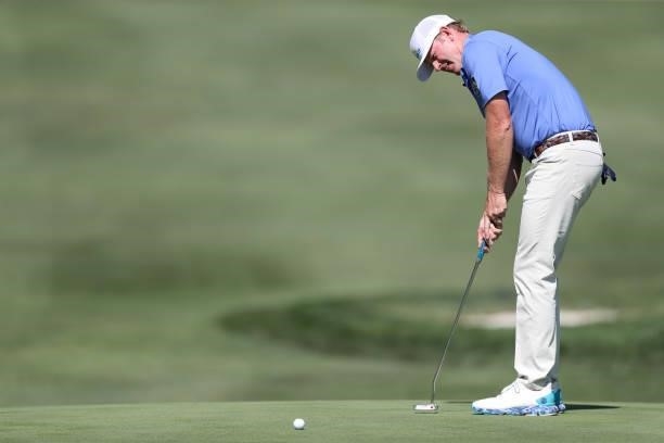 Brandt Snedeker putts on the sixth hole during round one of the Fortinet Championship at Silverado Resort and Spa on September 16, 2021 in Napa,...