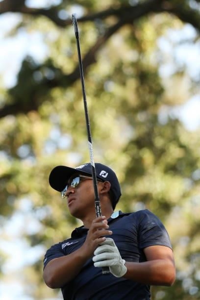 Pan hits his tee shot on the 15th hole during round one of the Fortinet Championship at Silverado Resort and Spa on September 16, 2021 in Napa,...
