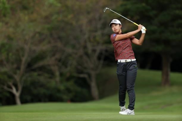 Nanako Ueno of Japan hits her second shot on the 10th hole during the first round of the Sumitomo Life Vitality Ladies Tokai Classic at Shin Minami...