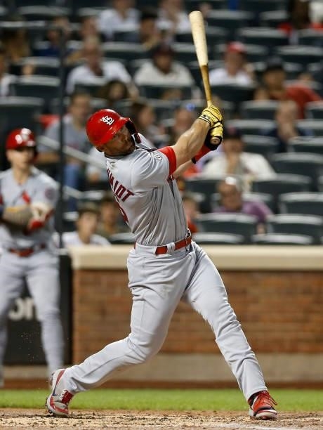 Paul Goldschmidt of the St. Louis Cardinals in action against the New York Mets at Citi Field on September 15, 2021 in New York City. The Cardinals...