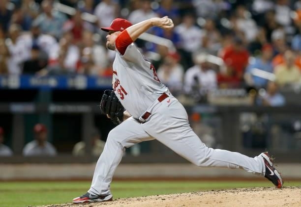 Jon Lester of the St. Louis Cardinals in action against the New York Mets at Citi Field on September 15, 2021 in New York City. The Cardinals...