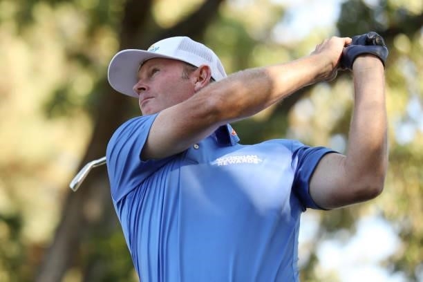 Brandt Snedeker hits his tee shot on the 15th hole during round one of the Fortinet Championship at Silverado Resort and Spa on September 16, 2021 in...